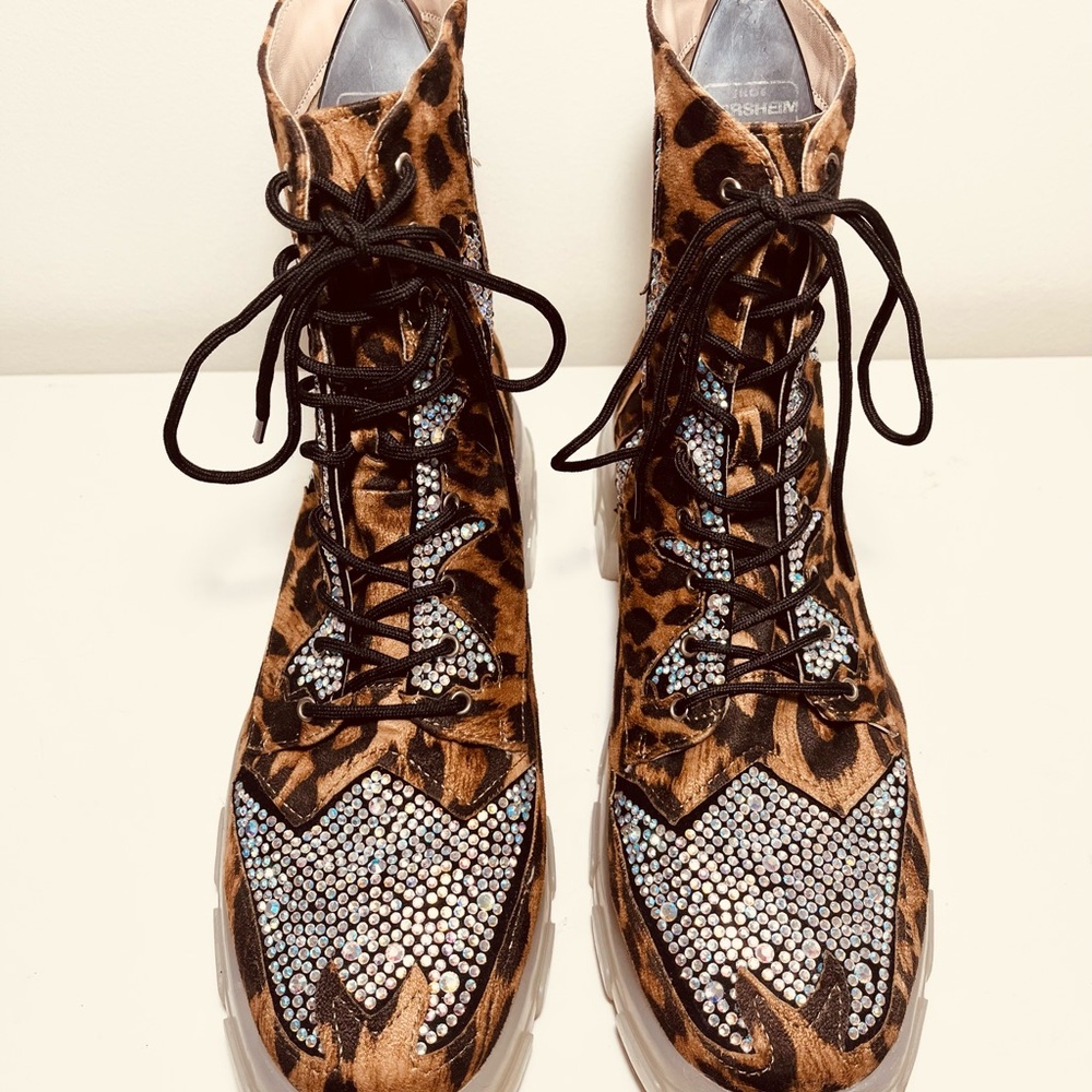 Cape Robbin Brown Leopard Print Ankle Boots with Rhinestone Accents